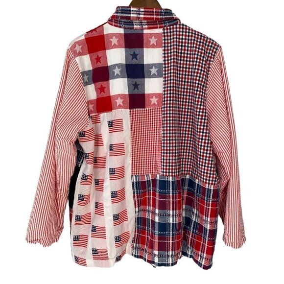 Romans Vintage American Flag Patriotic Quilt Patchwork Shacket Size Large - Picture 7 of 13